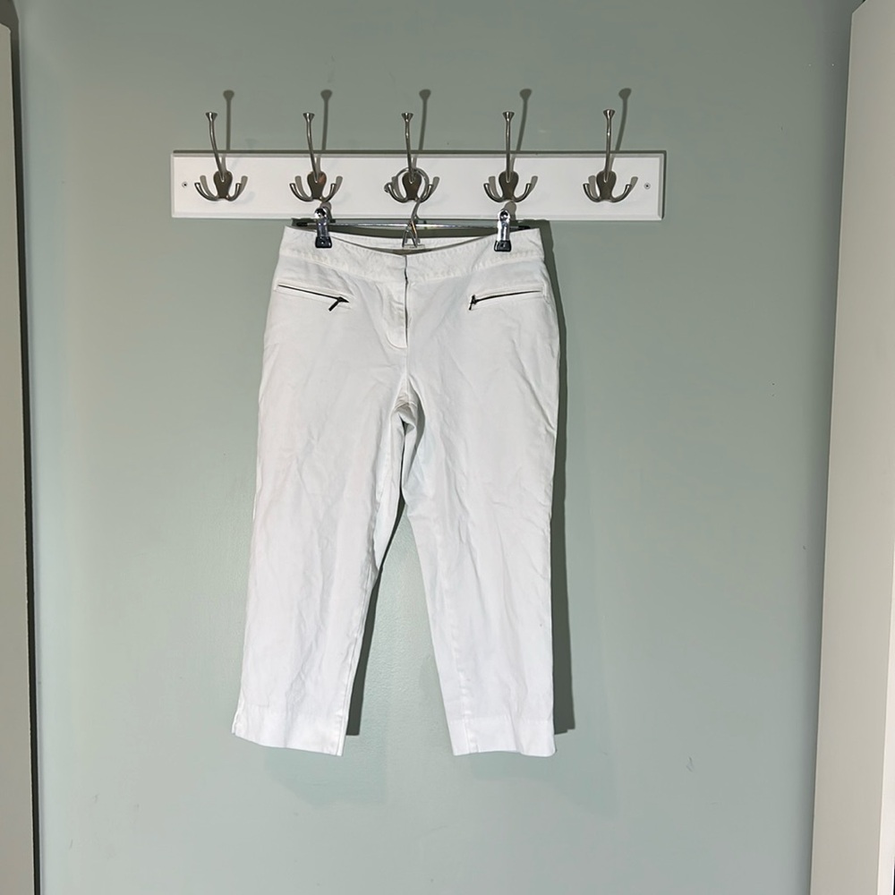 Talbots 4P Petites Curvy White Capri Pant w/ Front Zipper Pockets
